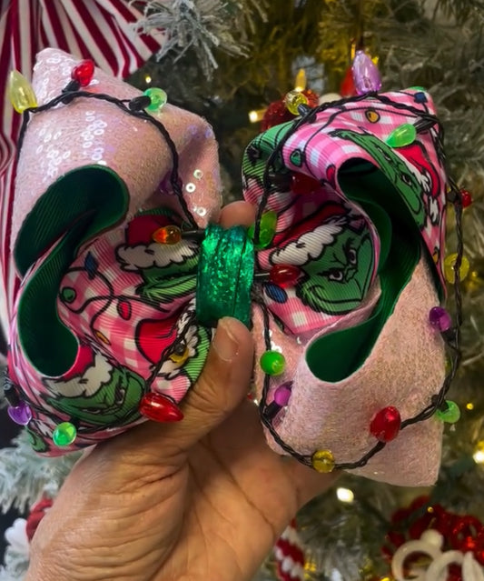 Christmas lighted hair bow 6”